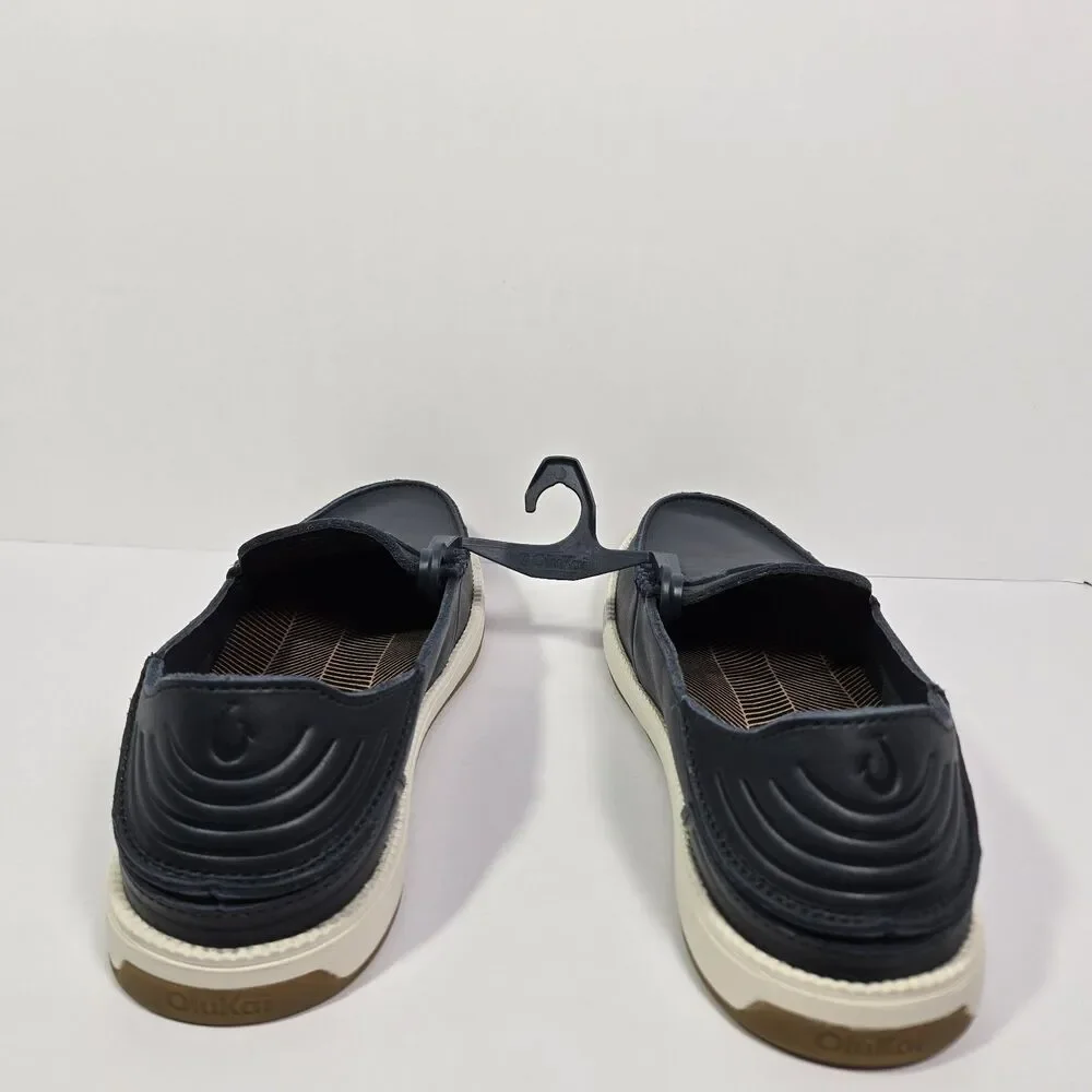 OluKai‎ Kakaha Nia Mens 9.5 Mood Indigo Blue Leather Slip On Shoes Loafers